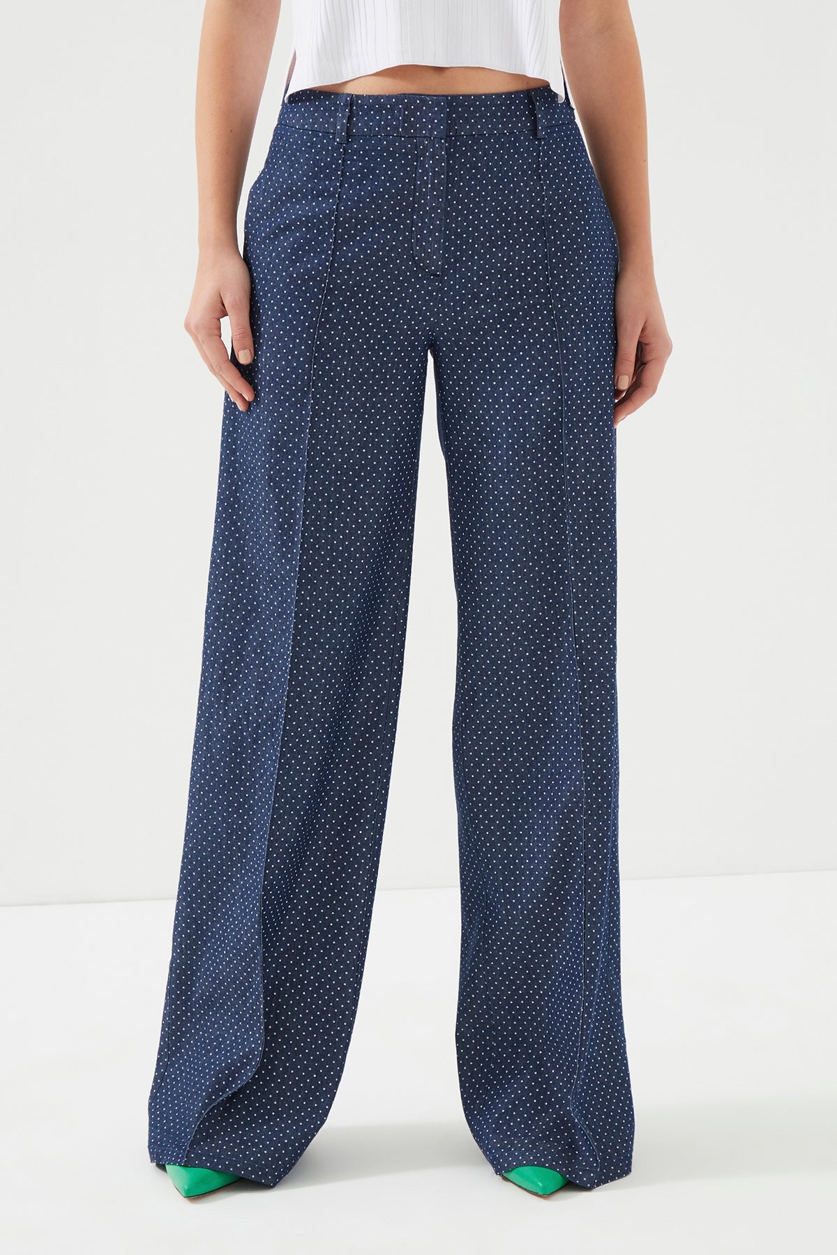 Navy Blue Polka Dots Wide Leg trousers