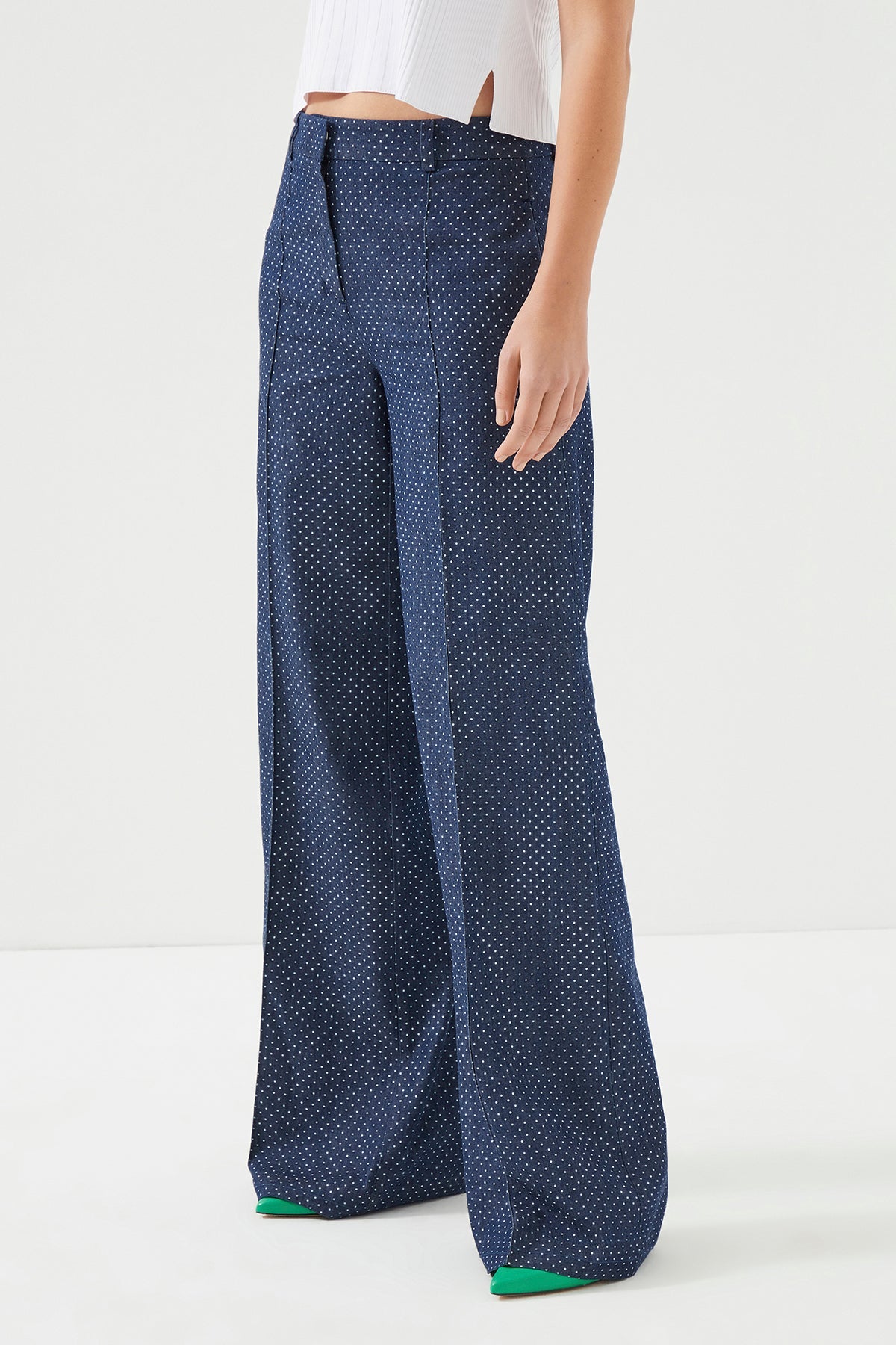 Navy Blue Polka Dots Wide Leg trousers