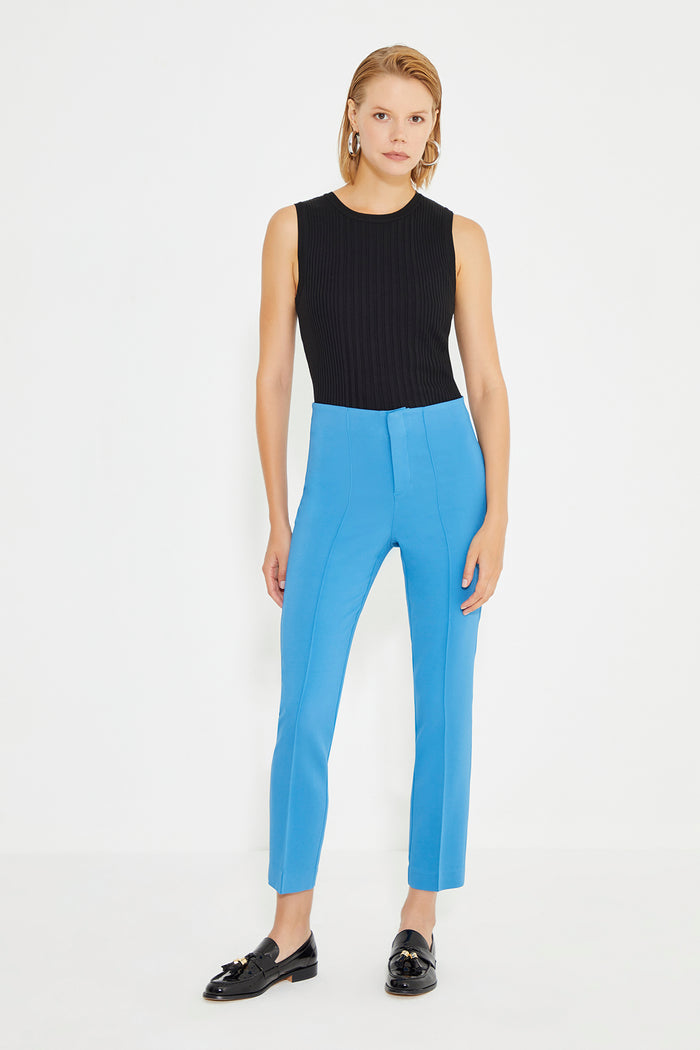 Blue Front Rib Detail Carrot Fit Women's Trousers