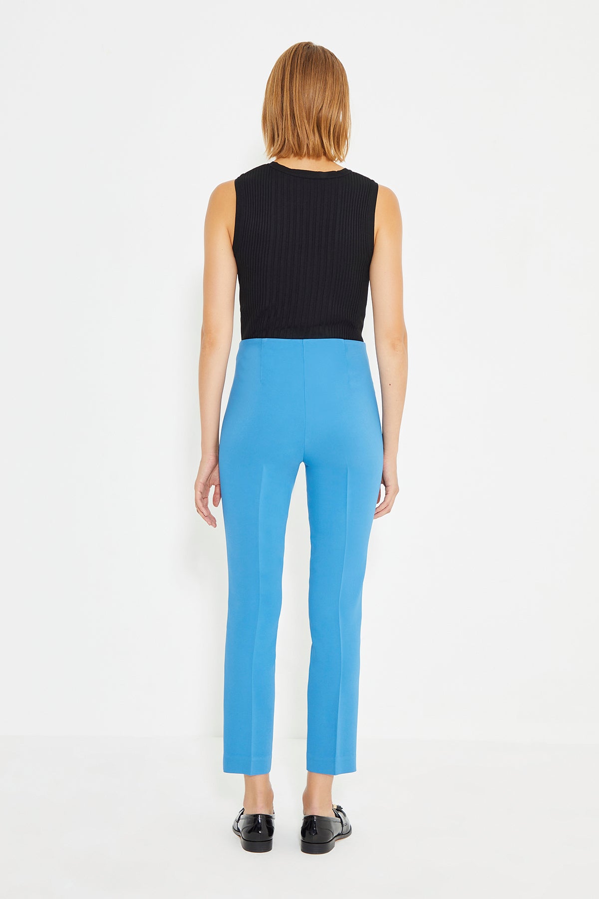 Blue Front Rib Detail Carrot Fit Women's Trousers