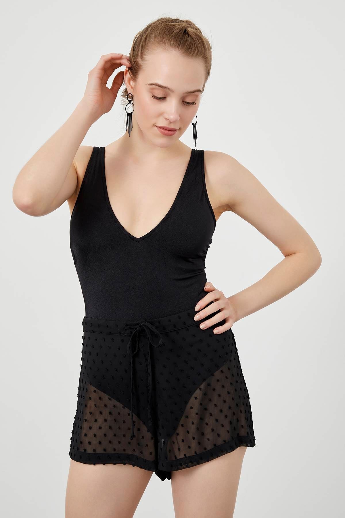 Black Polka Dot Sheer Shorts