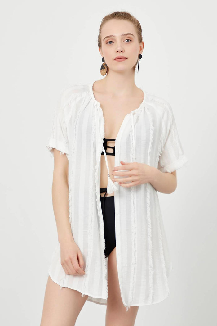 White Tassel Detail Short Kimono