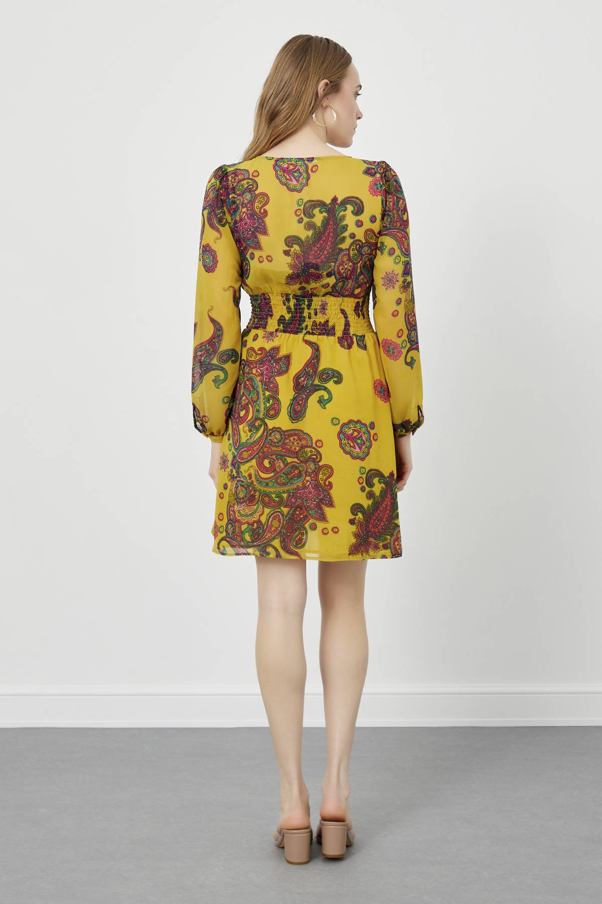 Shawl Patterned V-Neck Mini Dress