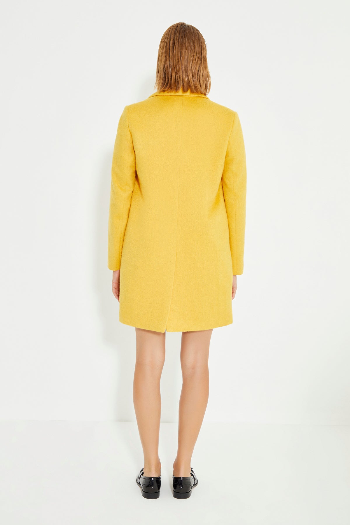 Yellow Double Breasted Side Patch Pocket With Button Women's Coat