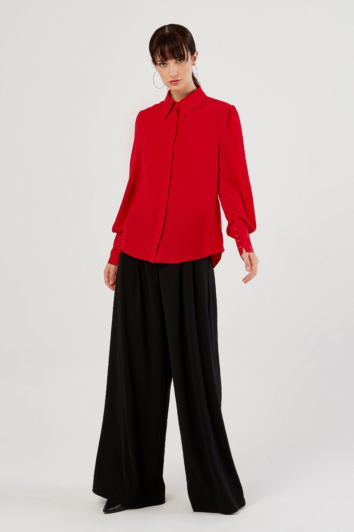 Red Pointed Collar Shirt