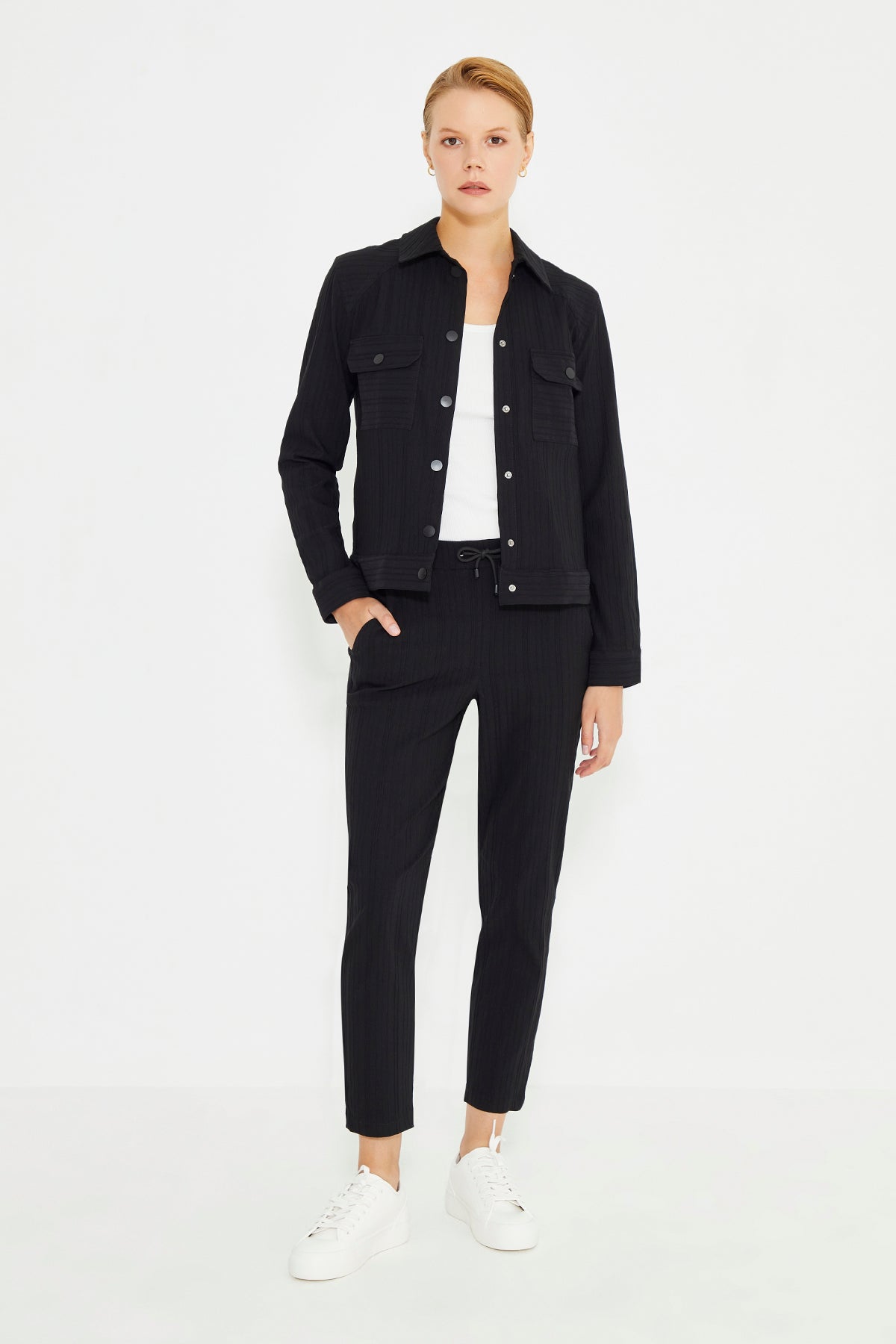 Black Elasticated Waist Women's Trousers