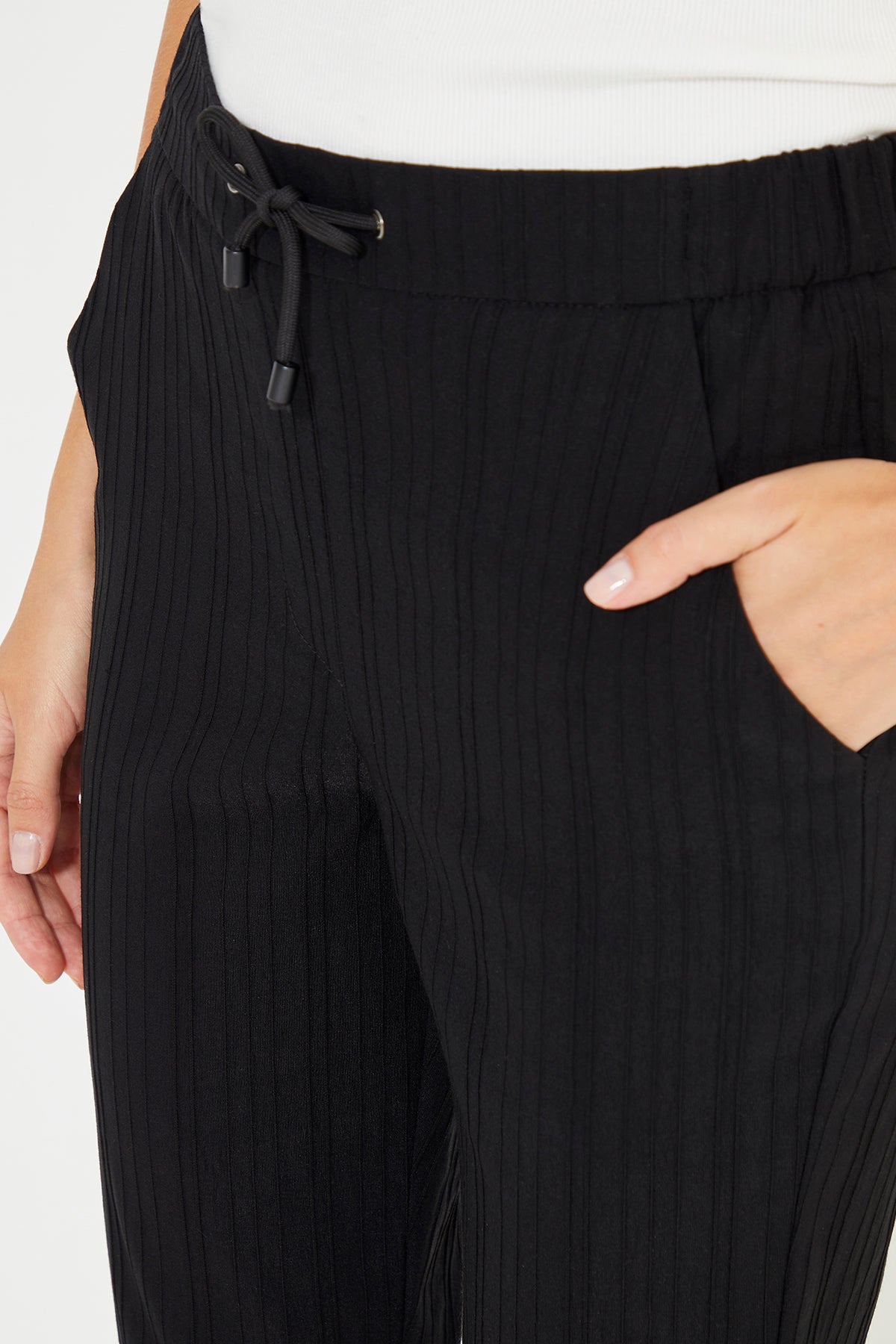 Black Elasticated Waist Women's Trousers