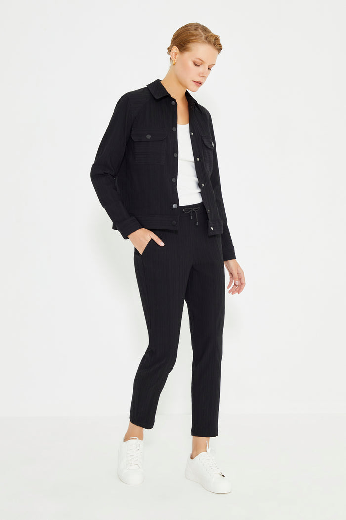 Black Shirt Collar Long Sleeve Women's Jacket