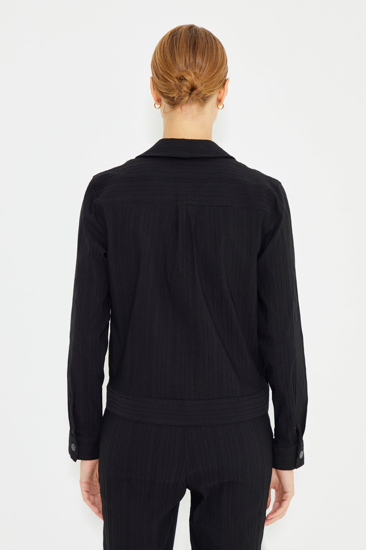 Black Shirt Collar Long Sleeve Women's Jacket