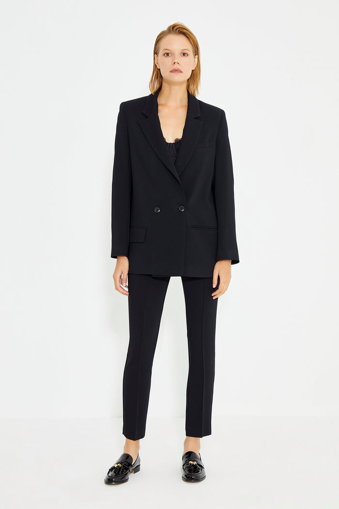 Black Double Breasted Women's Blazer Jacket With Pockets