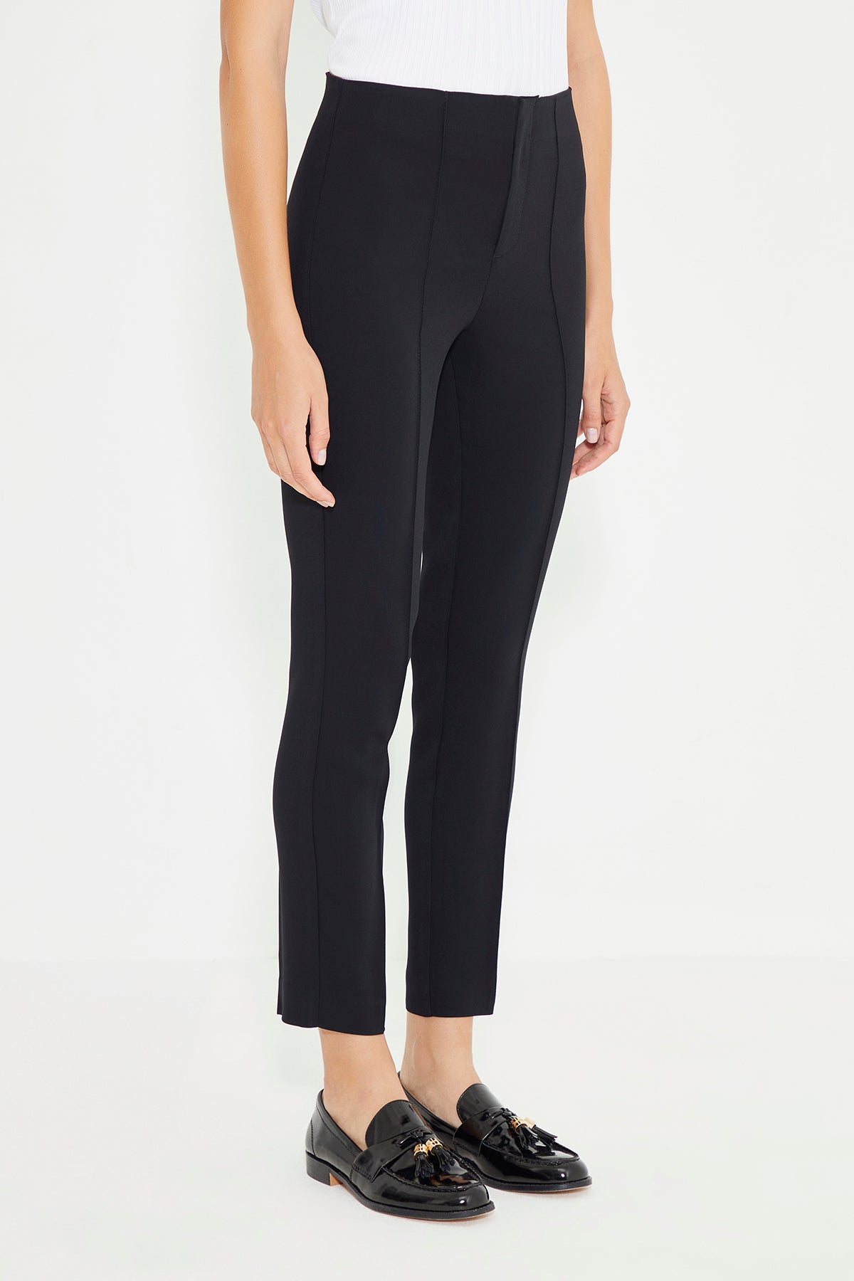 Black Front Rib Detail Carrot Fit Women's Trousers