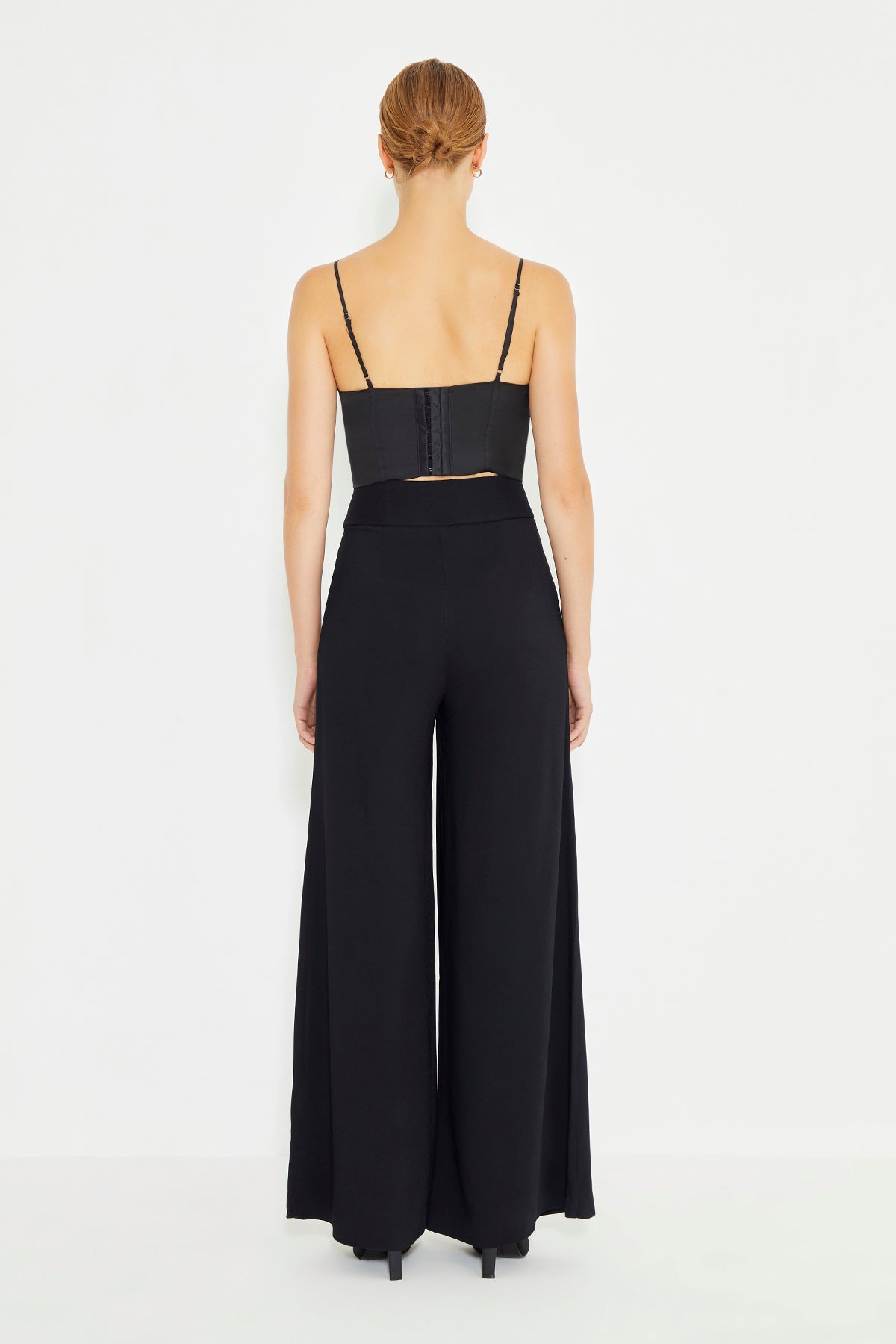 Black Pleated Self Fabric Belted Side Pocket Women's Trousers