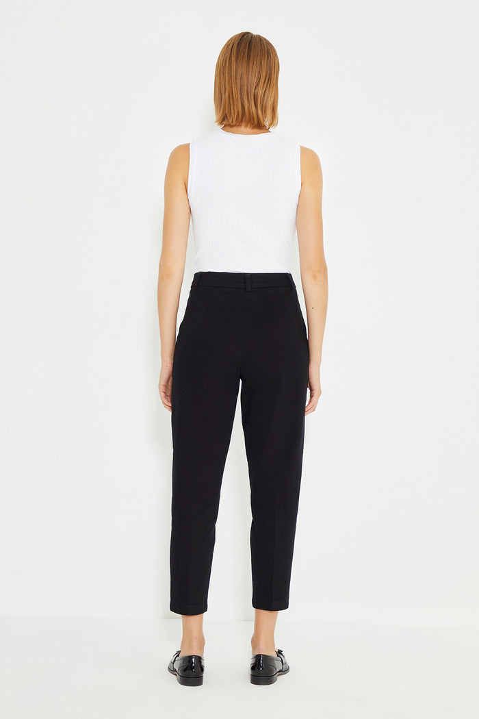 Black High Waist Pleated Women's Trousers