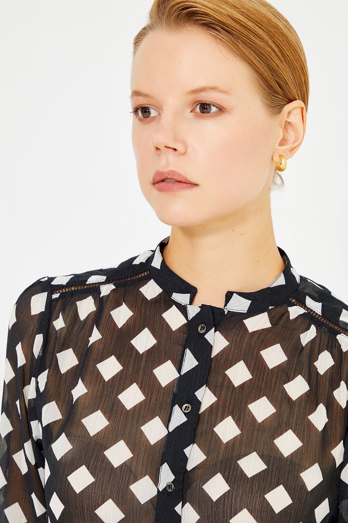 Black And White Checked Pattern Long Sleeve Ladder Strip Women's Shirt