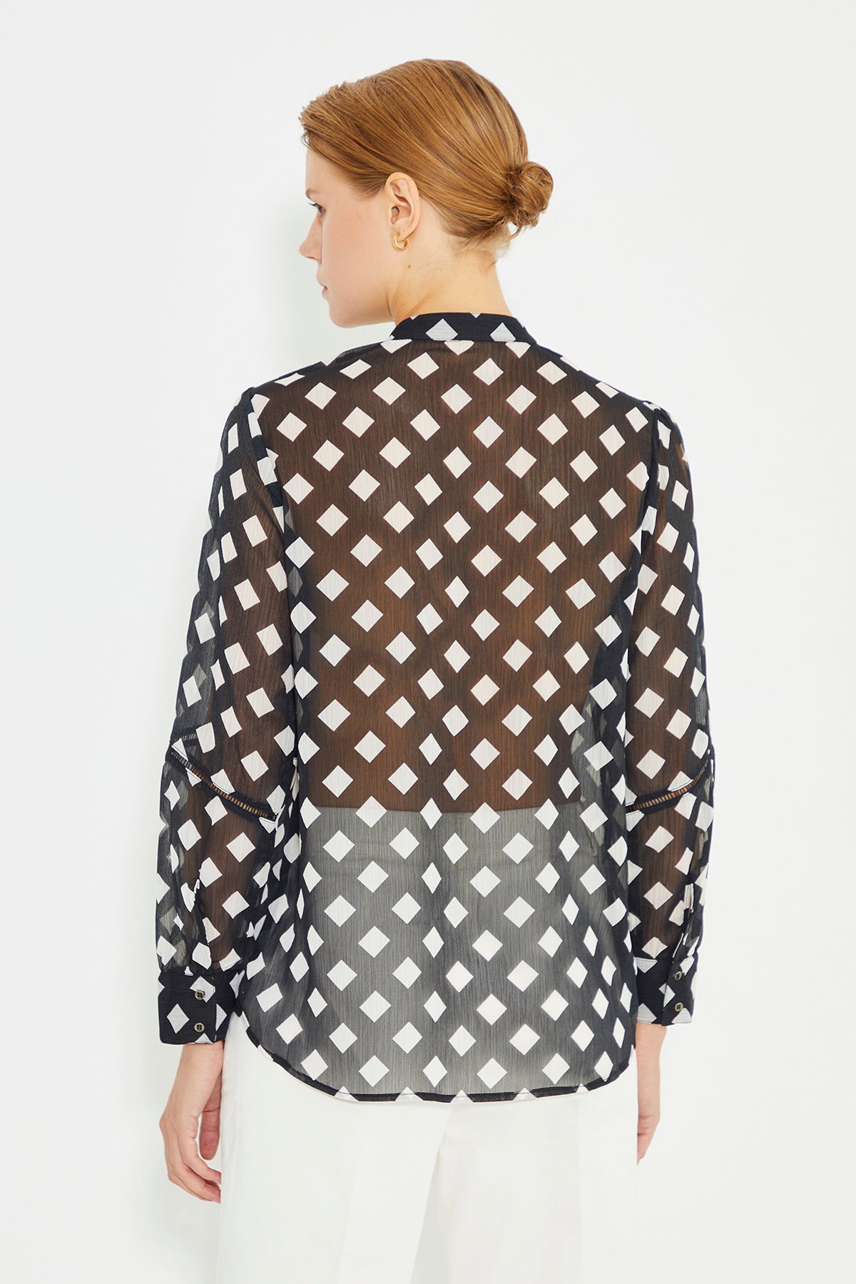 Black And White Checked Pattern Long Sleeve Ladder Strip Women's Shirt