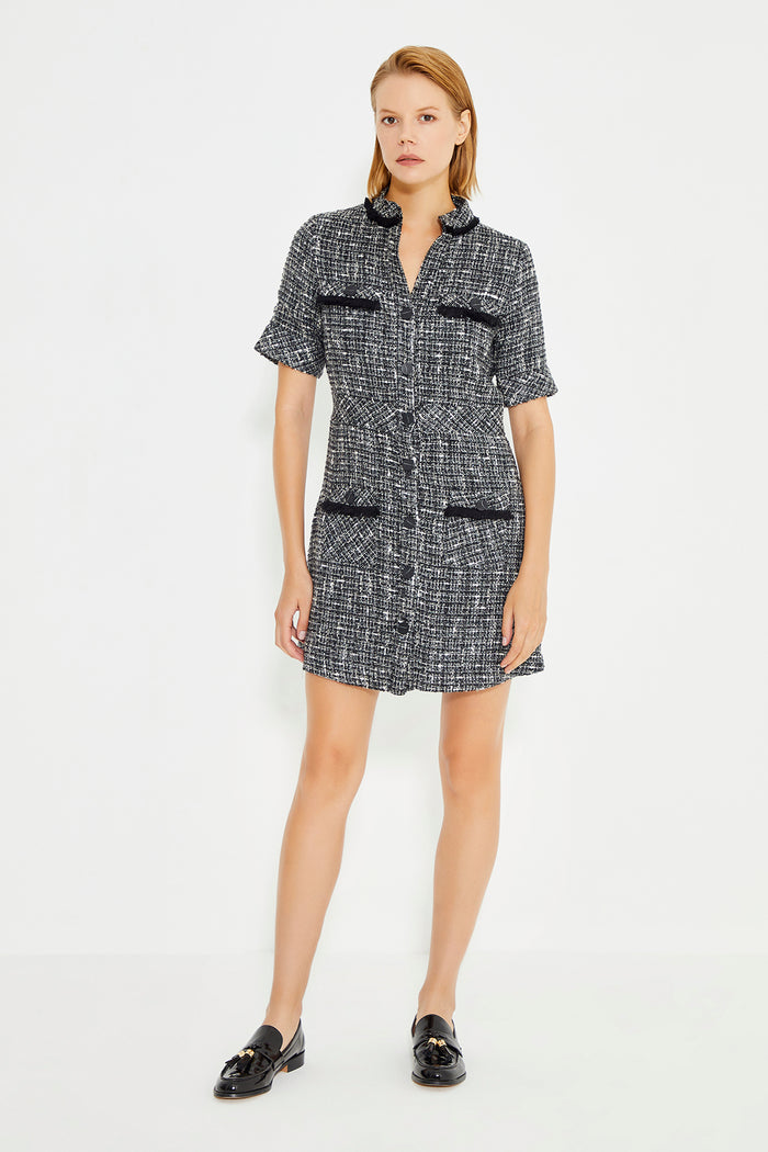 Black Tweed Tassel Detailed Midi Dress With Pockets