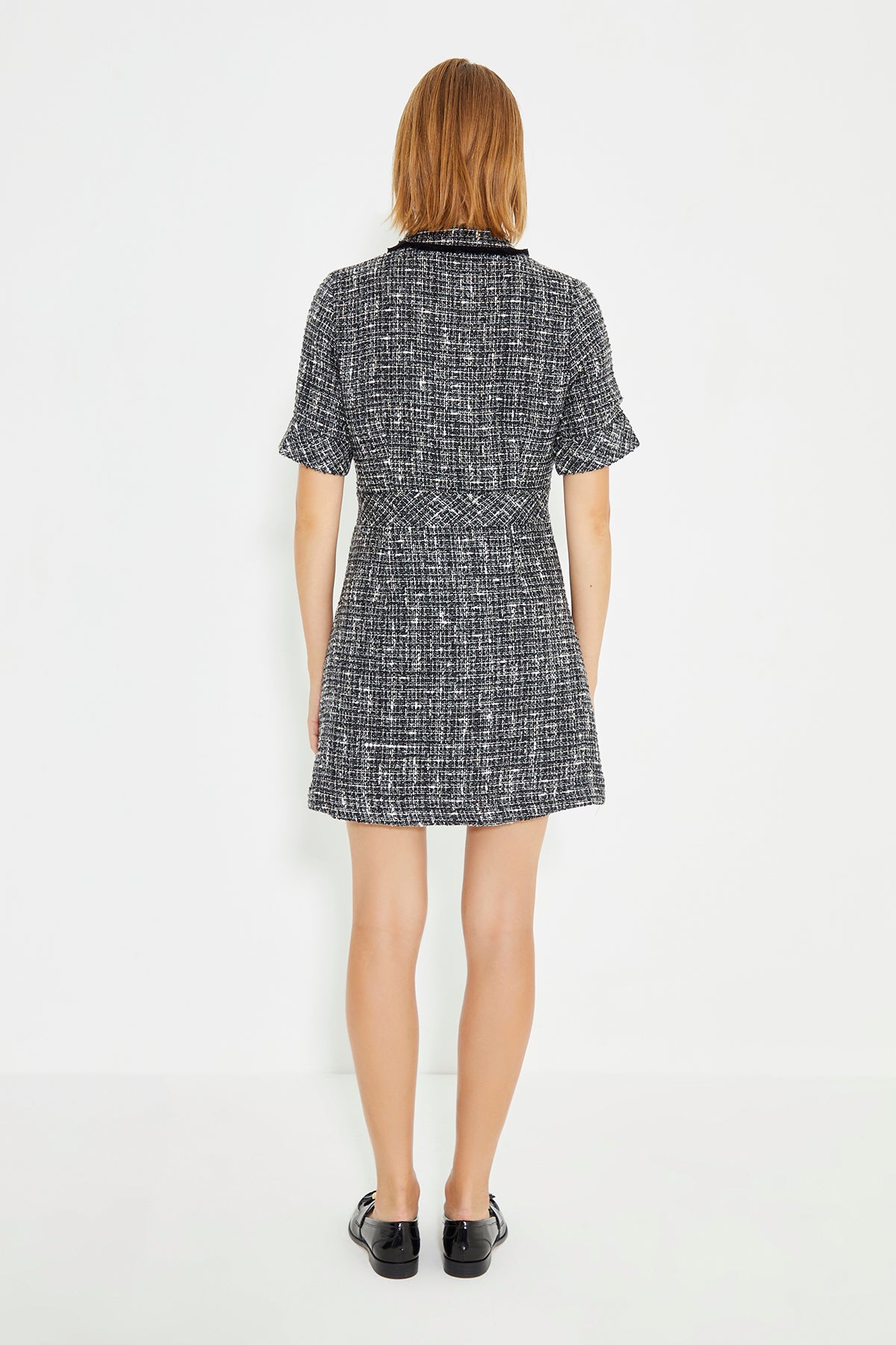 Black Tweed Tassel Detailed Midi Dress With Pockets
