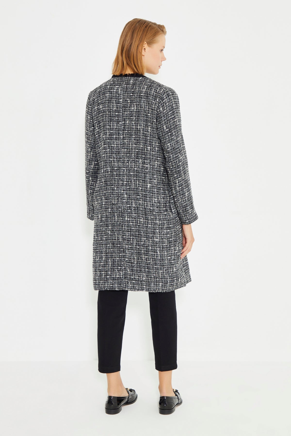 Black Tweed Crew Neck Long Women's Dress