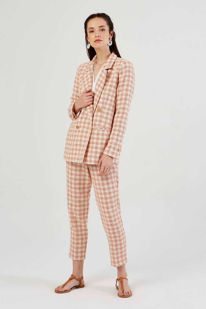 Orange Check Double Breasted Collar Blazer Jacket
