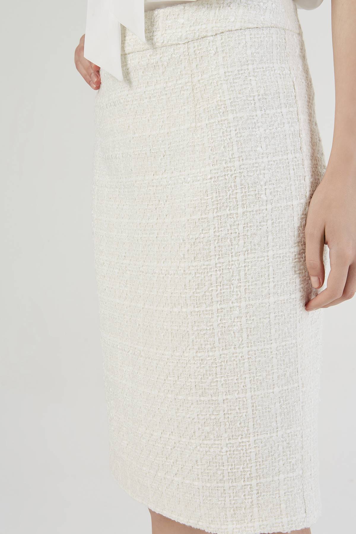 Tweed Fabric White Pencil Skirt