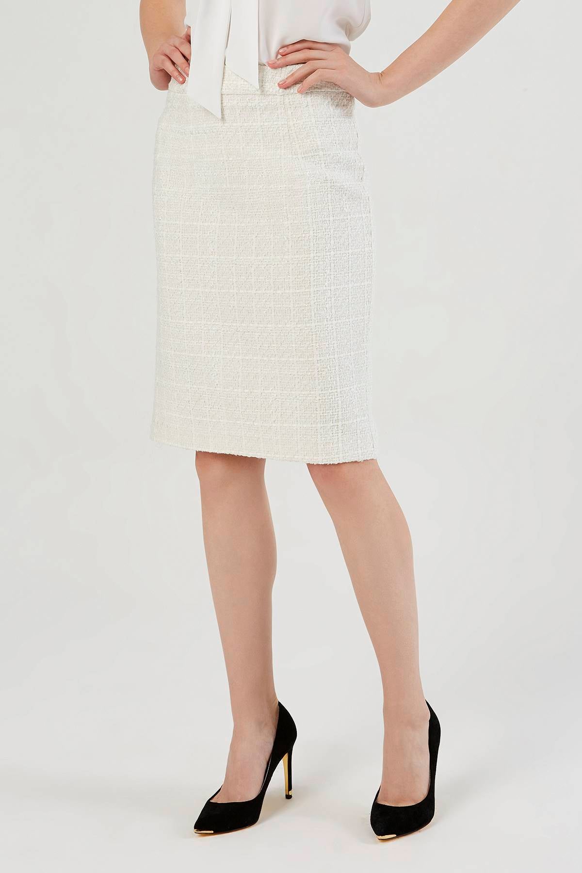 Tweed Fabric White Pencil Skirt