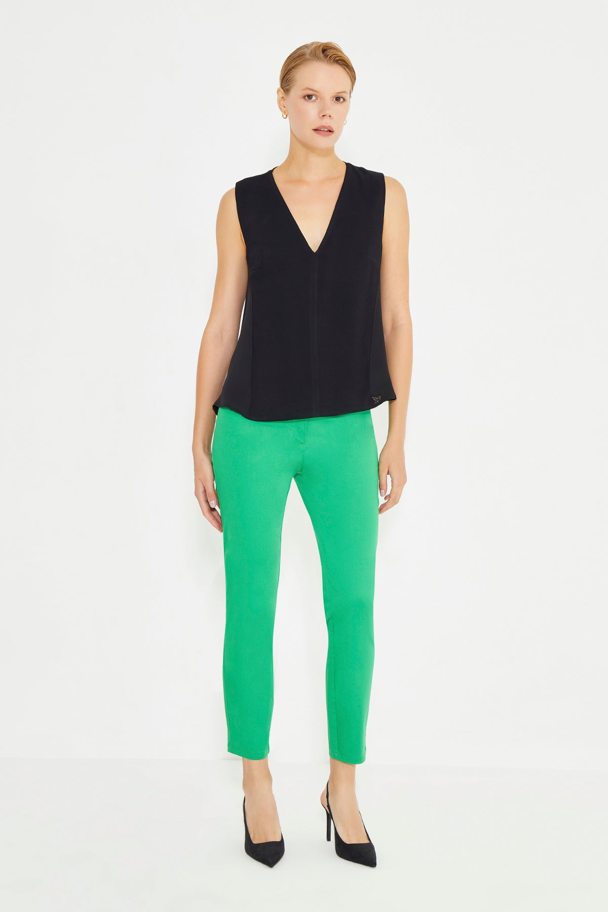 Green Five Pocket Slim Fit Women's Trousers