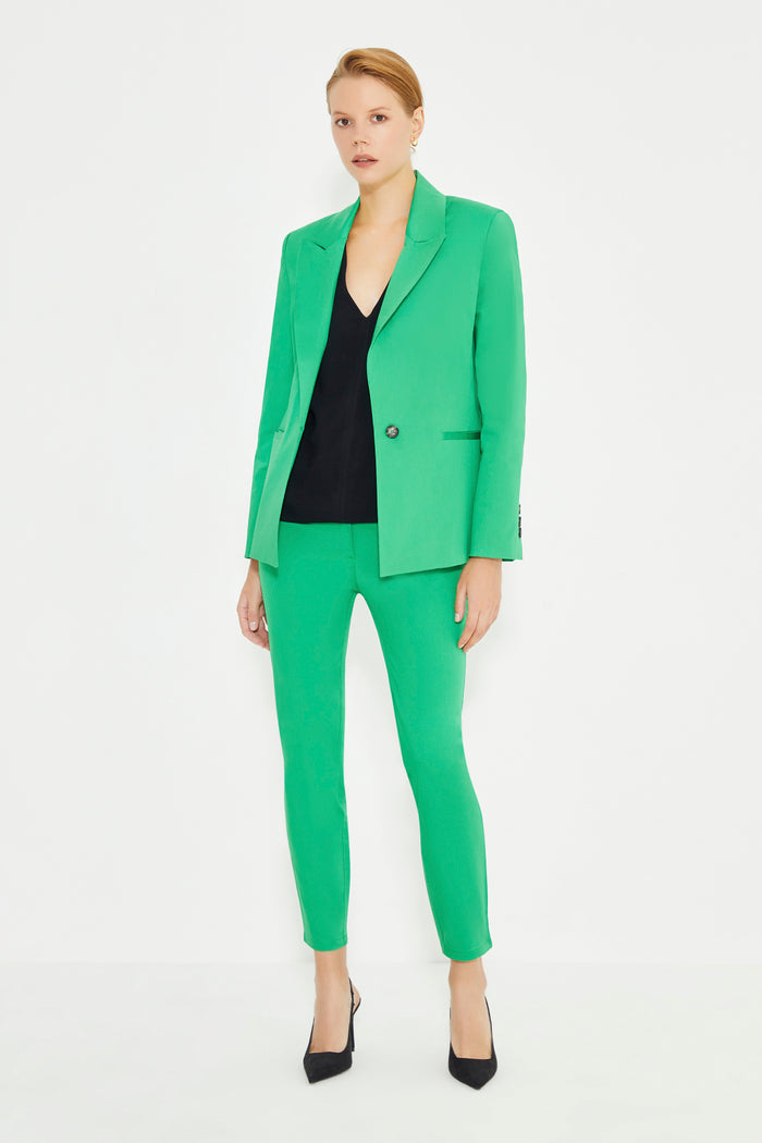 Green Shoulder Padded Double Breasted Jacket With Pockets