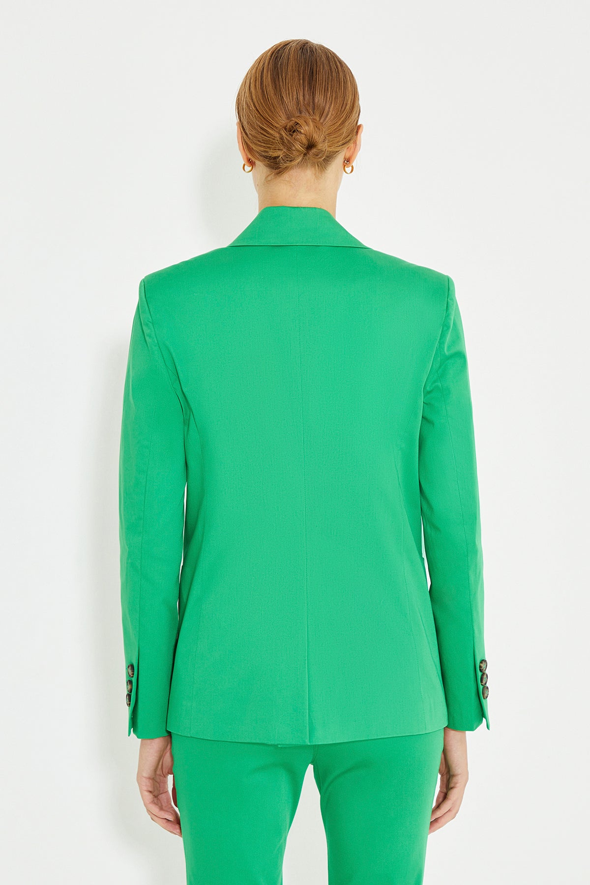 Green Shoulder Padded Double Breasted Jacket With Pockets
