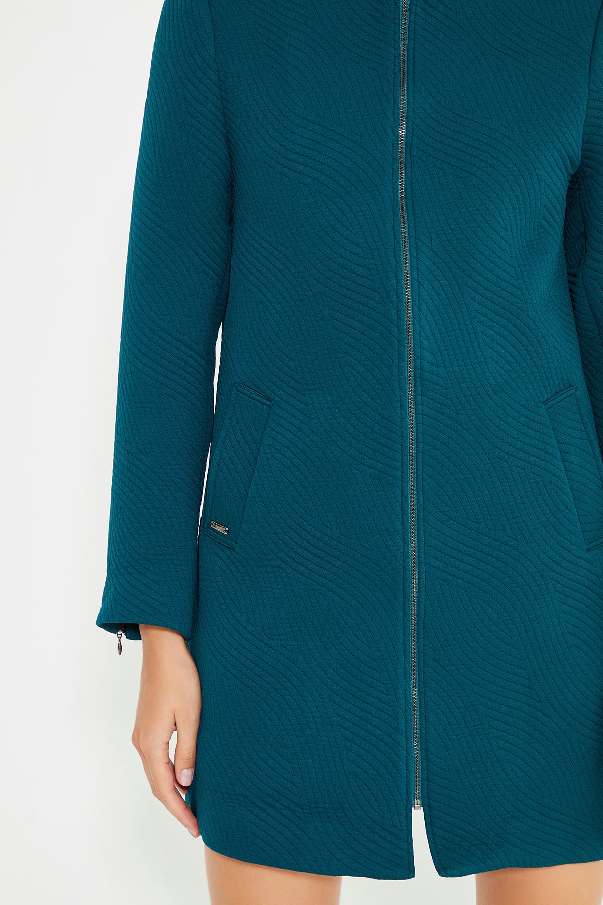 Green Front And Collar Zip Detailed women's Coat