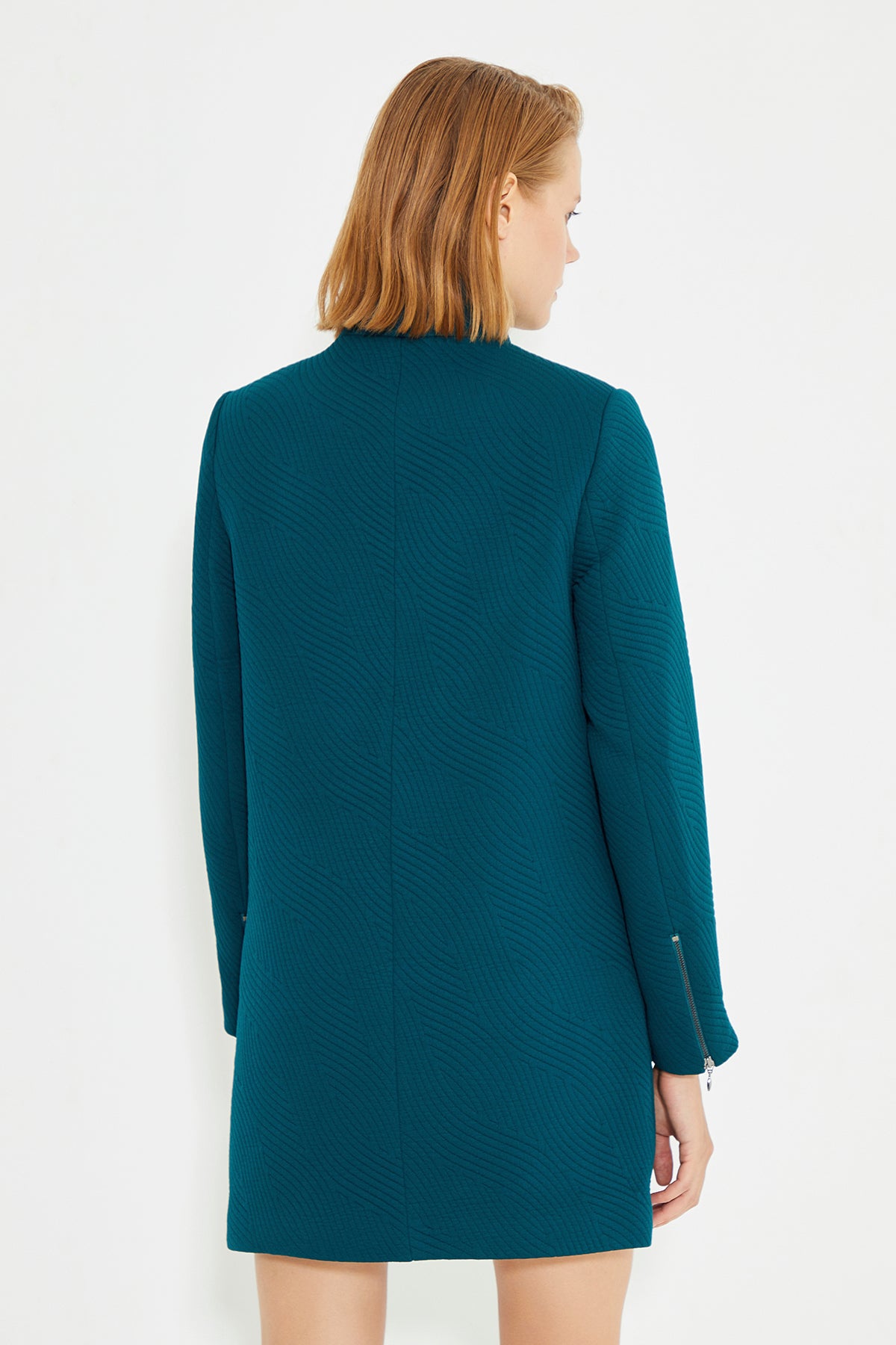 Green Front And Collar Zip Detailed women's Coat