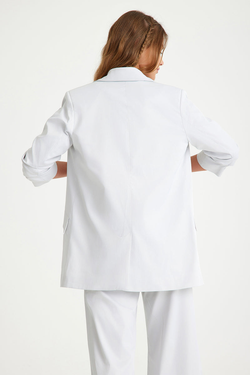 Light Gray Shirred Sleeves Blazer Women's Jacket
