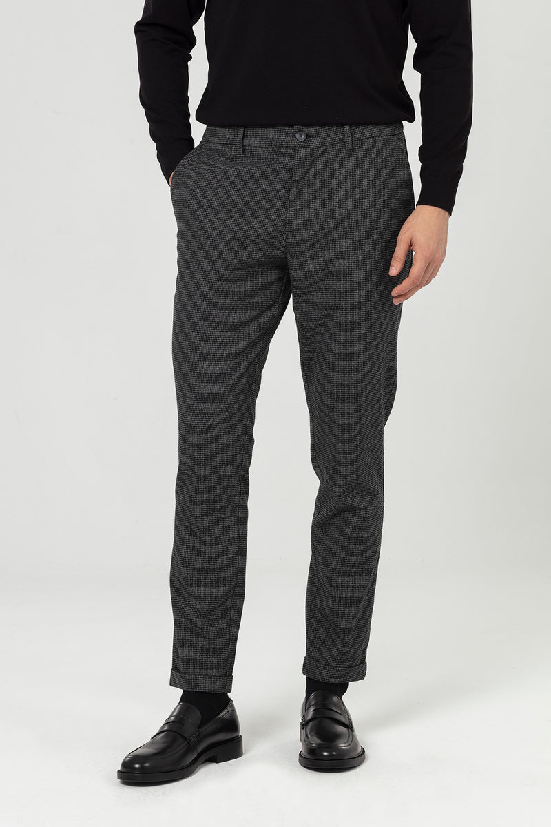 Anthracite Houndstooth Pattern Regular Fit Men's Jogger Pants