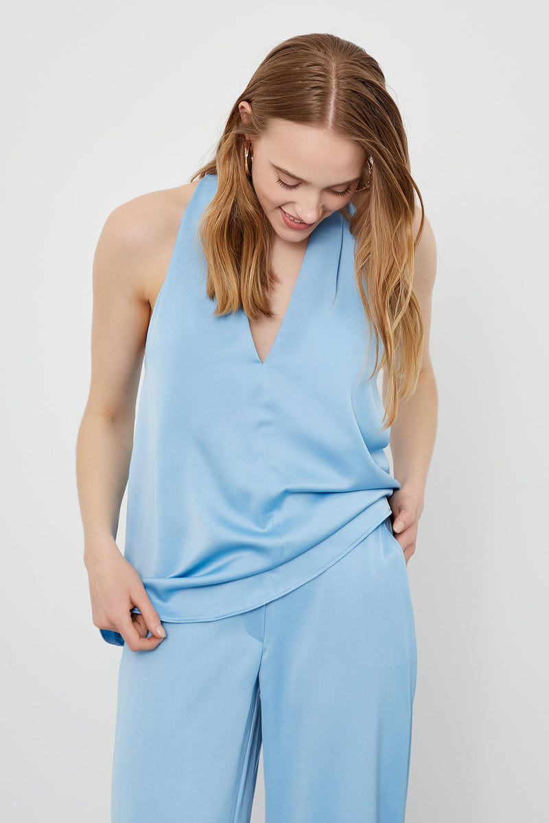 Baby Blue Rear Nape Fastening Crop Top