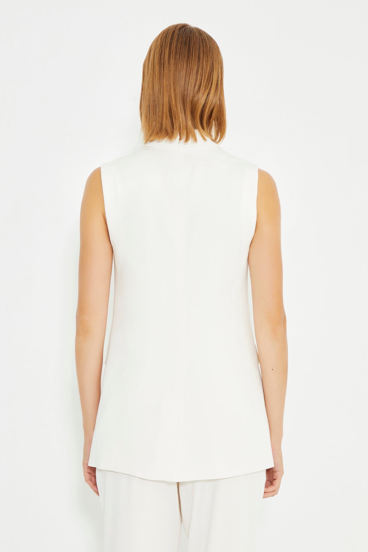 White Long Women's Vest With Pockets