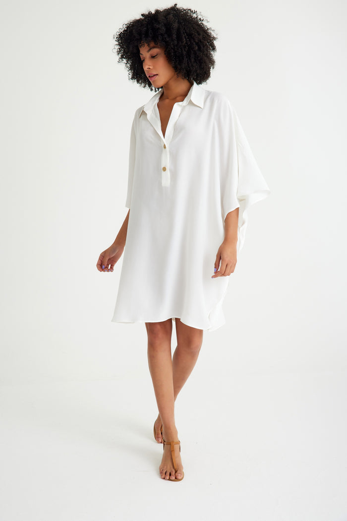 White Shirt Collar Short Beach Dress