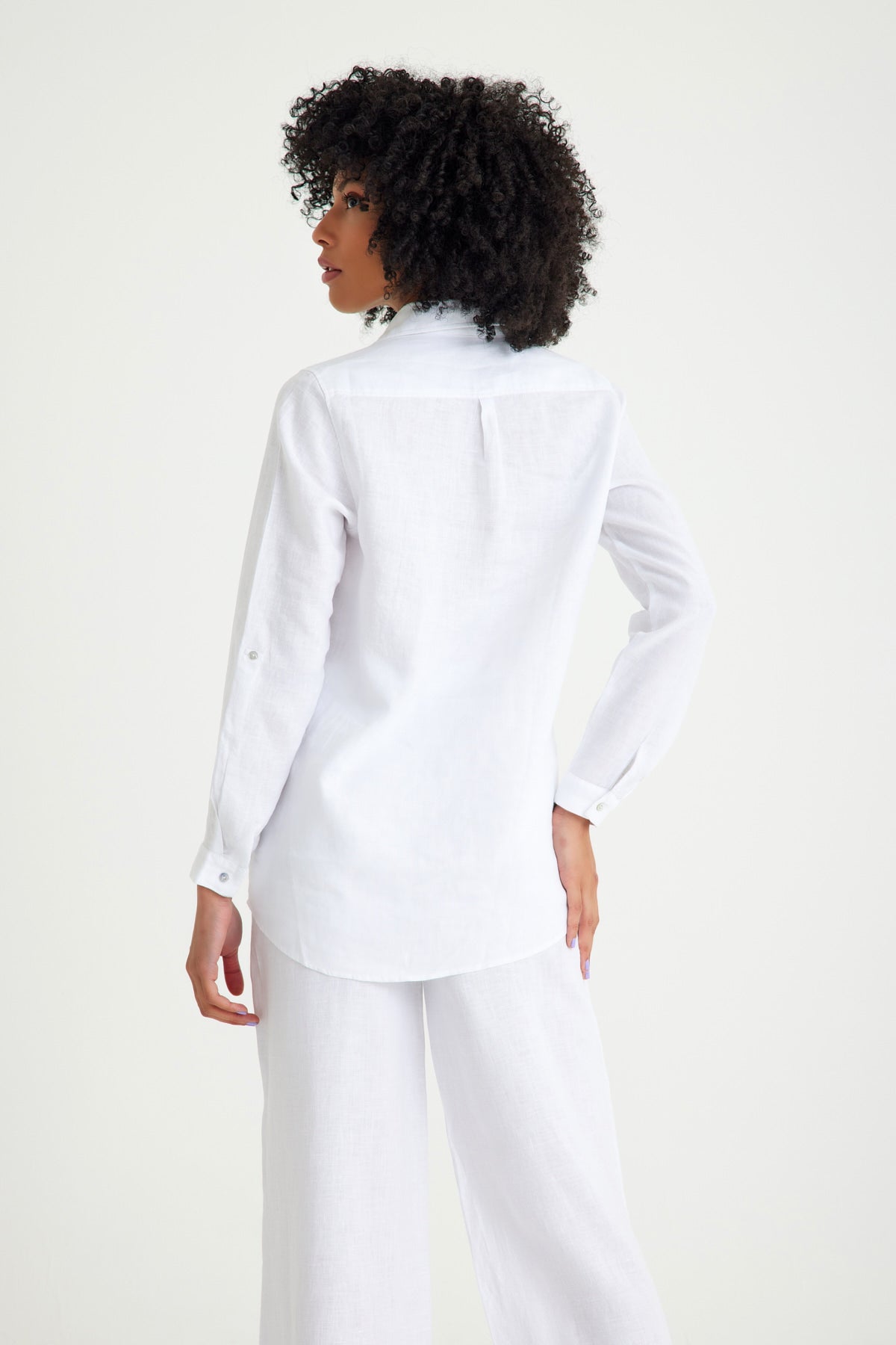 White Linen Pocket Detailed Women's Shirt