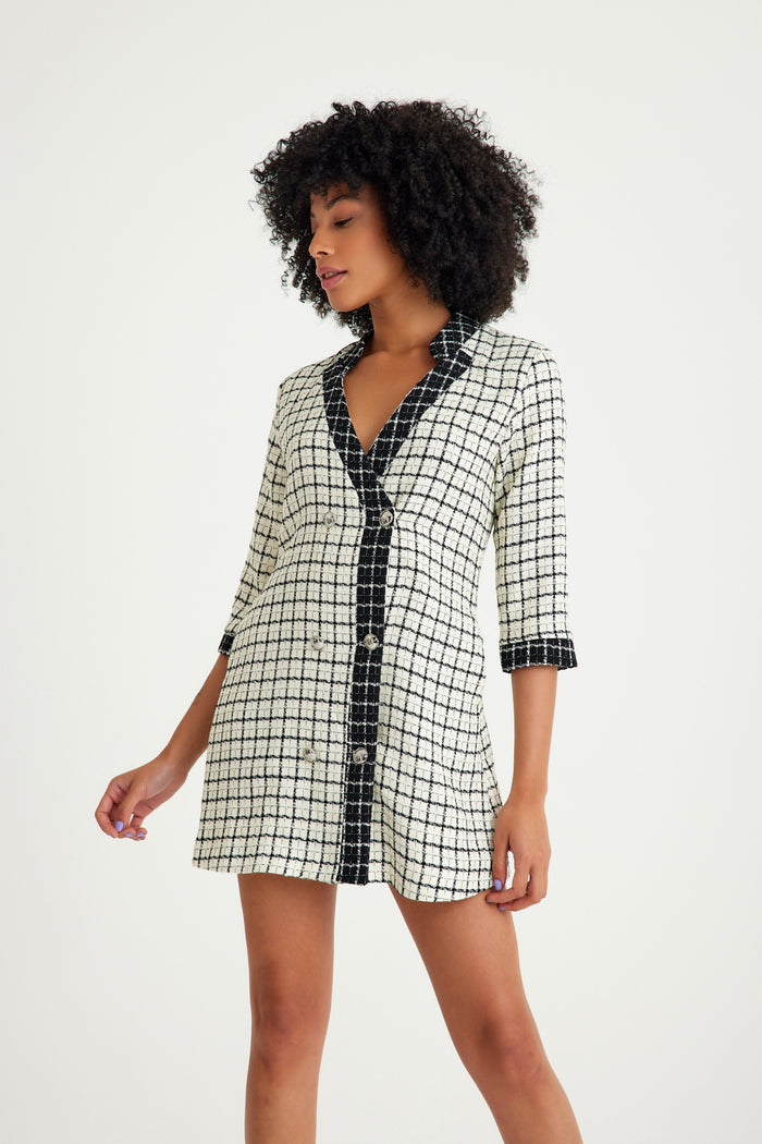 White Checked Double Breasted Dress