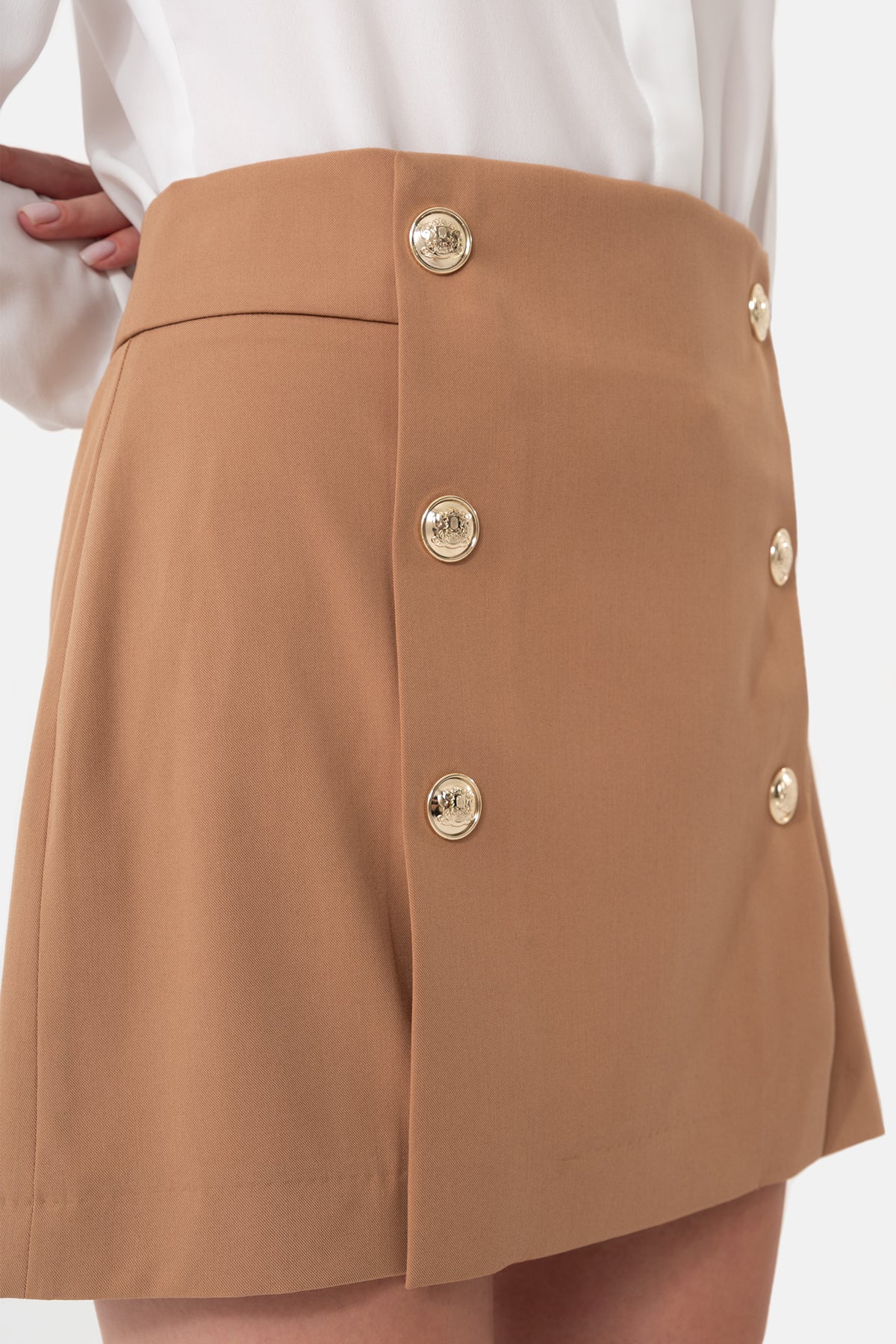 Camel Snap Detailed Mini Skirt