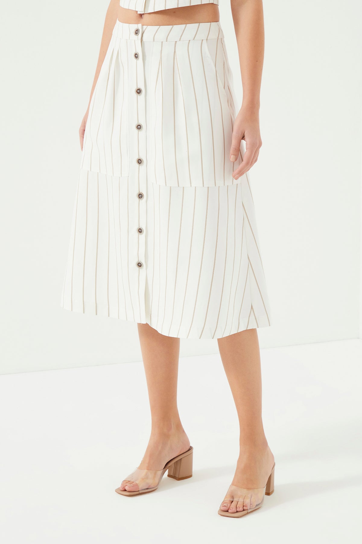 Striped Front Button Skirt