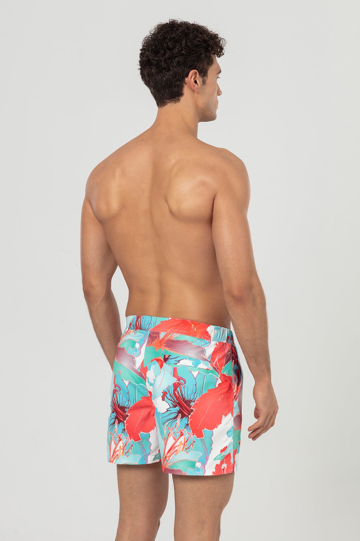 Multicolored Lily Patterned Snap Up Men's Swim Shorts