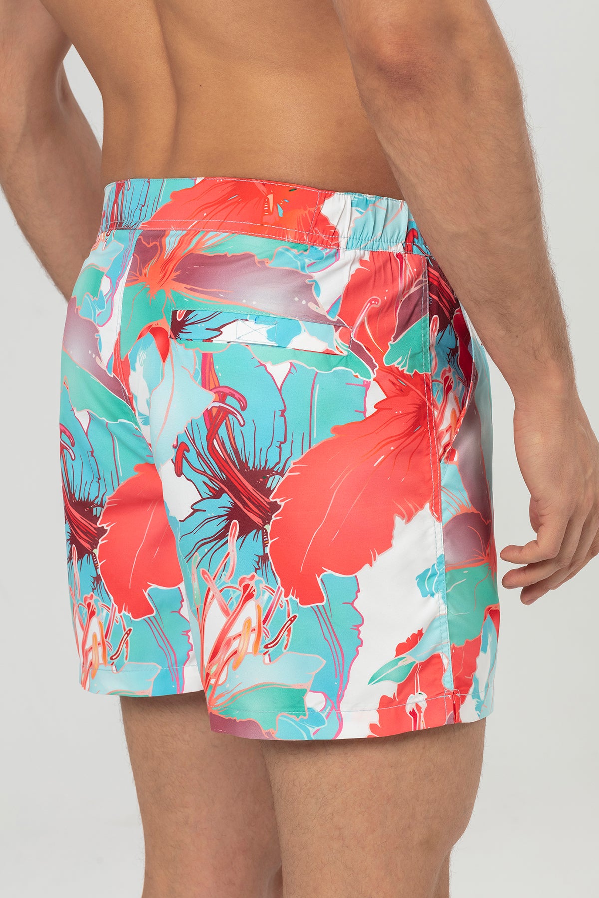 Multicolored Lily Patterned Snap Up Men's Swim Shorts