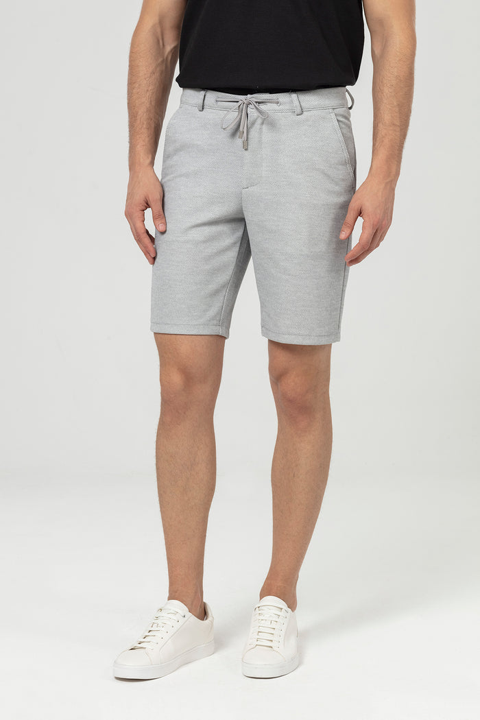 Gray Melange Slim Fit Binding Detailed Textured Men's Shorts