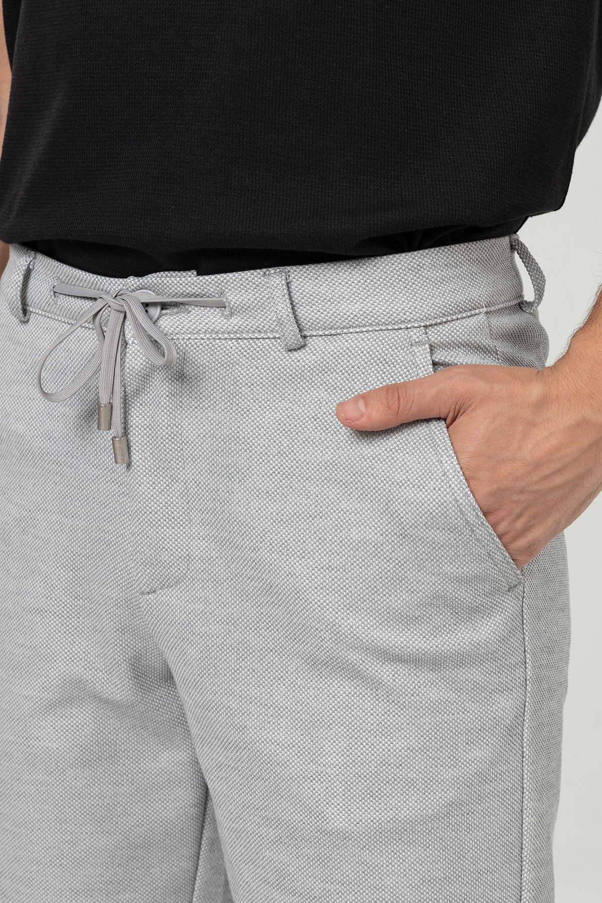 Gray Melange Slim Fit Binding Detailed Textured Men's Shorts