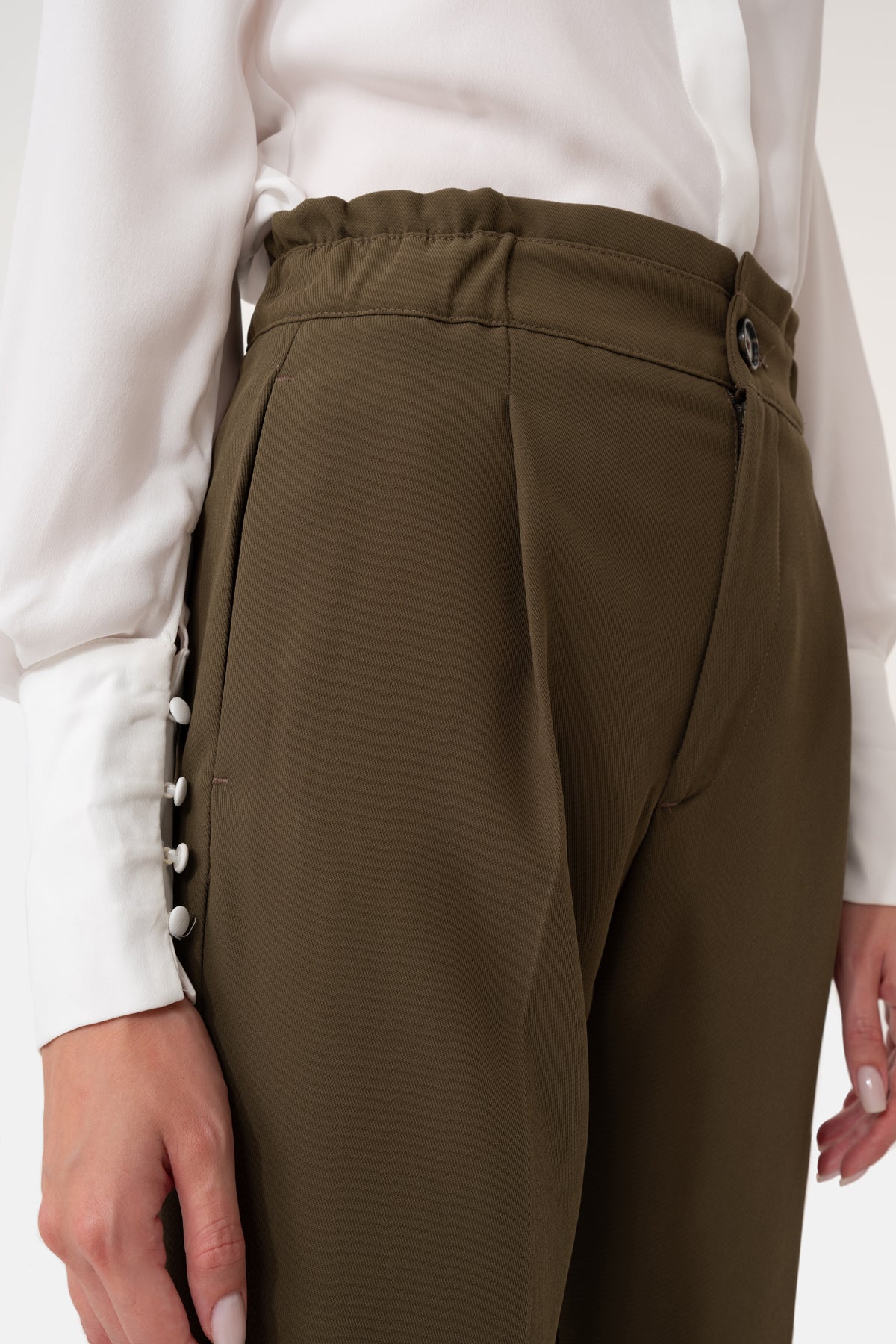 Khaki Women's Elastic Waist Trousers