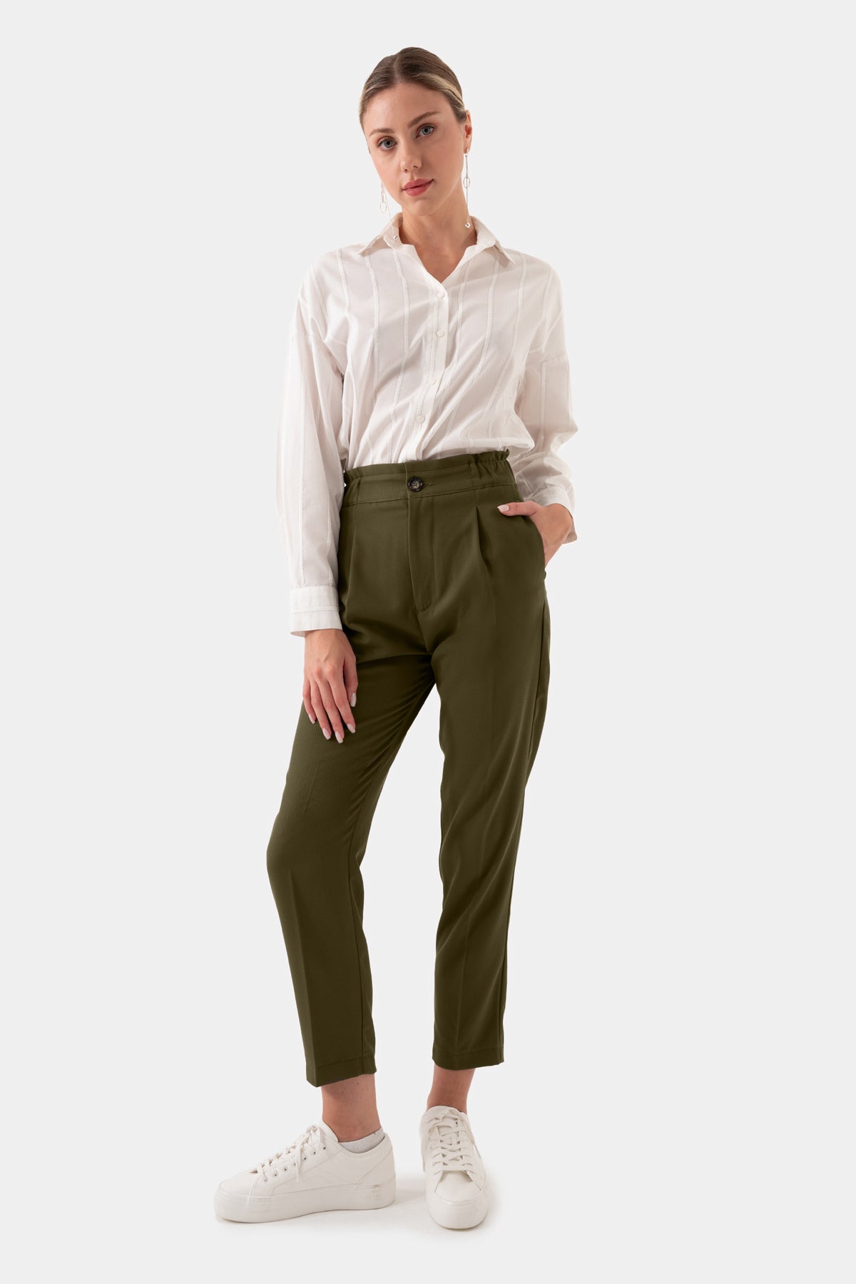 Khaki Women's Elastic Waist Trousers