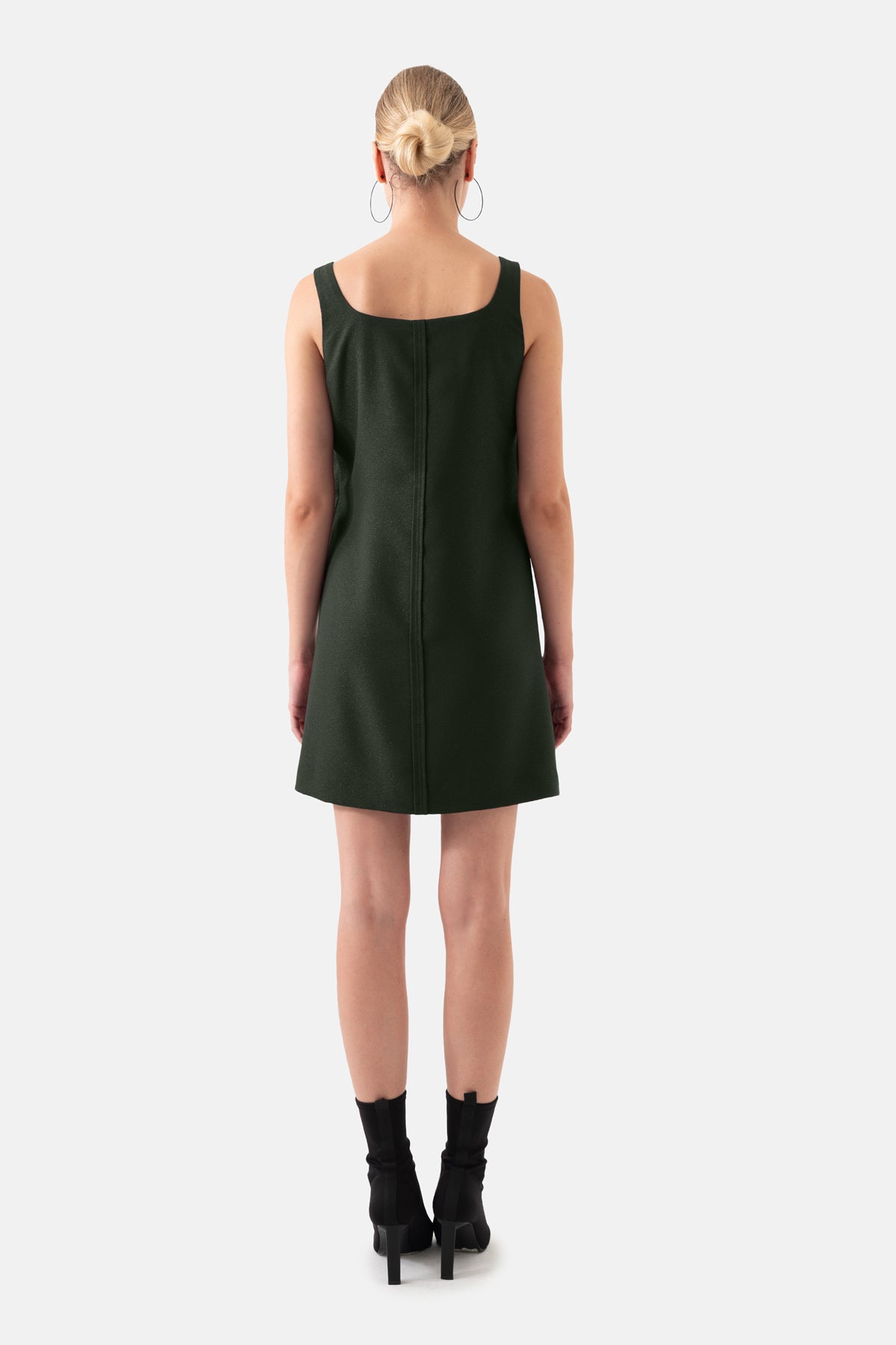 Khaki Square Collar Mini Length Women's Dress