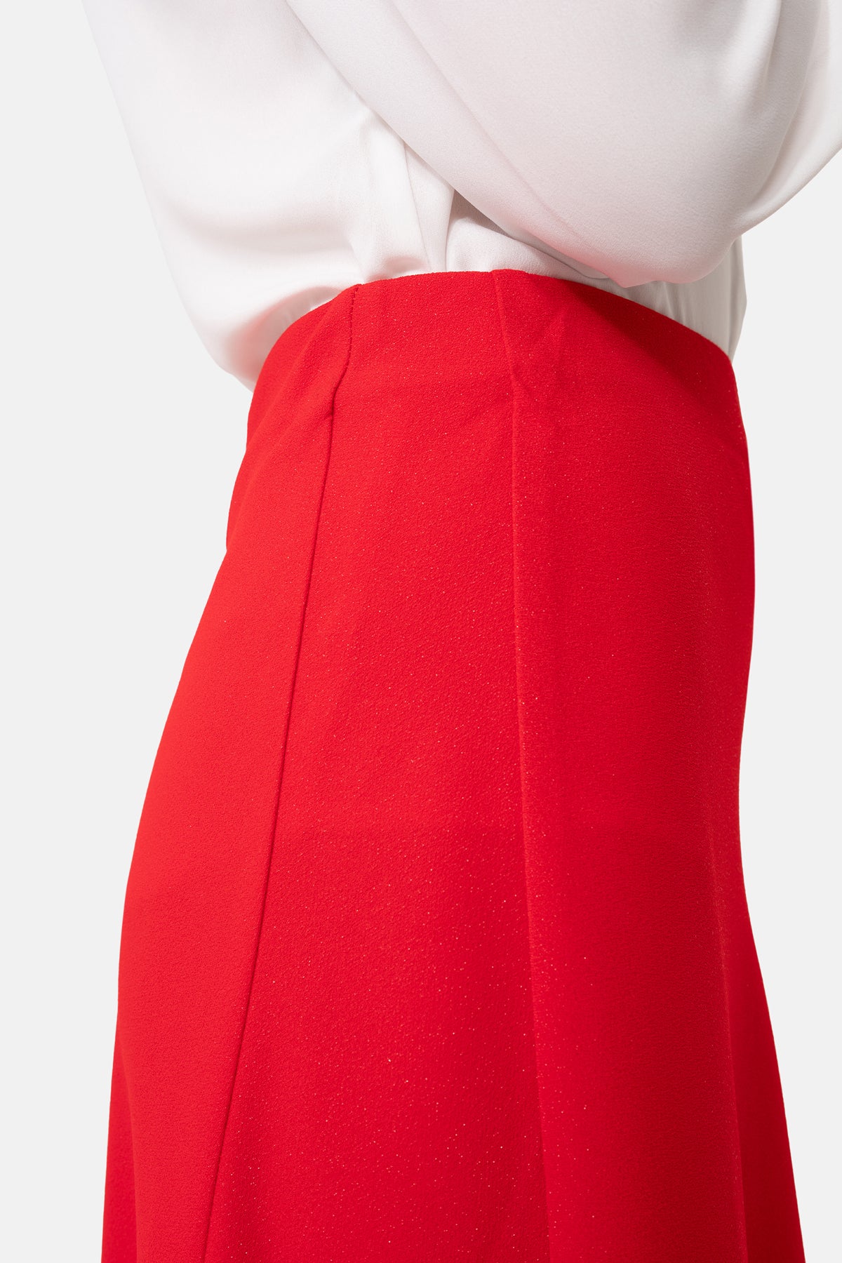 Red Color Flared Women's Skirt with Elastic Waist