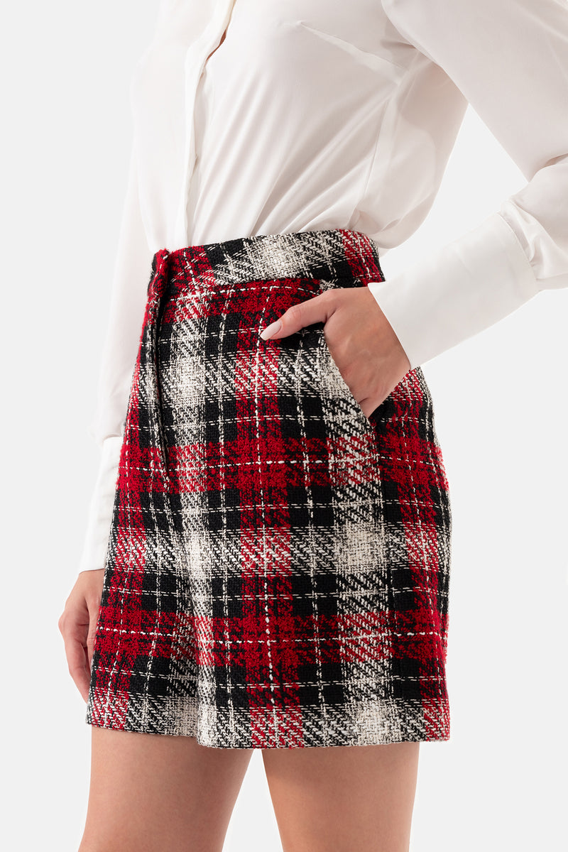 Red and Black Plaid Women's Shorts with Side Pockets