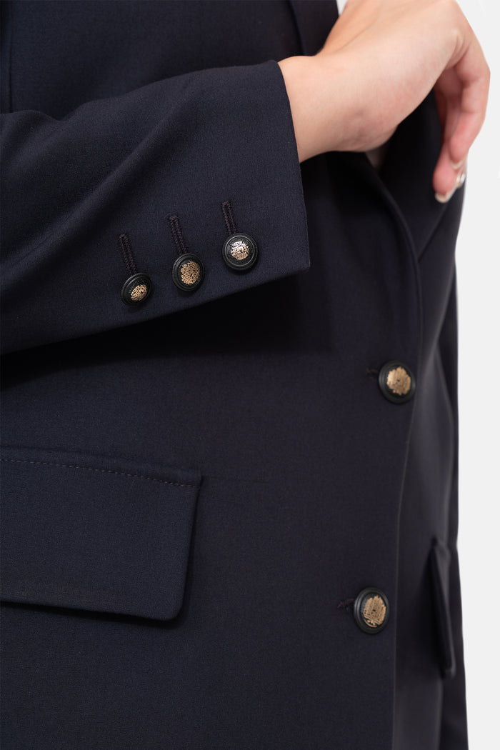 Navy Blue Wadded Blazer Women's Jacket with Pockets