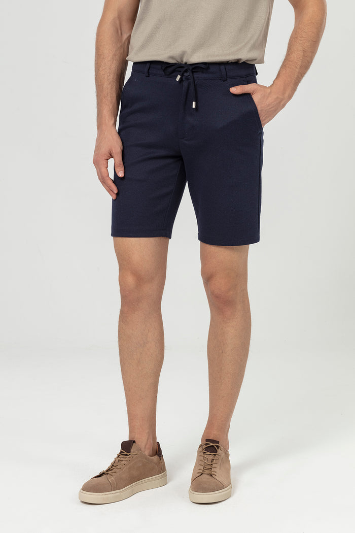 Navy Blue Slim Fit Tie Men's Shorts